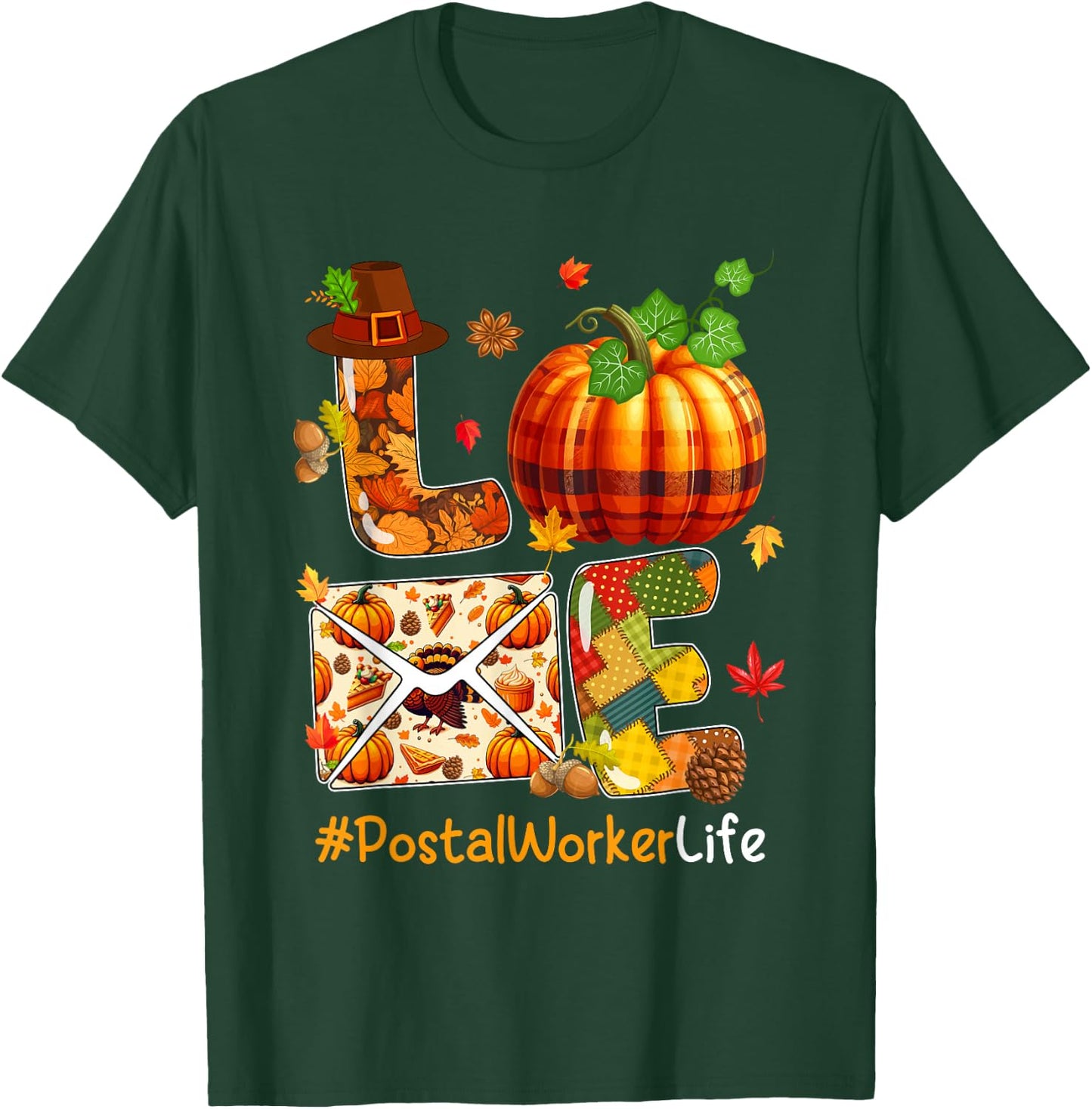 LOVE Postal Worker Thanksgiving Job Team Pumpkins Colorful T-Shirt - T-Shirt | Forest
