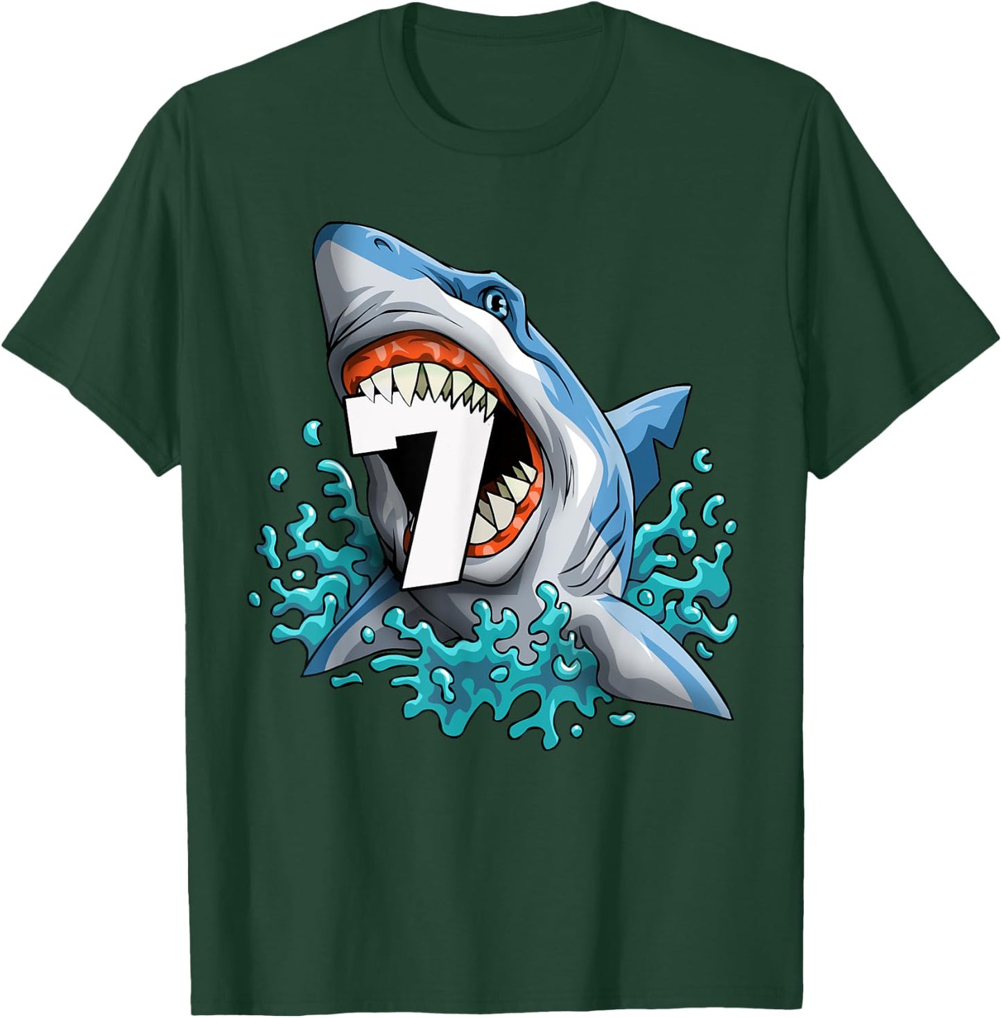 Kids Shark 7th Birthday Boys Funny Shark 7 yrs Old Birthday T-Shirt - T-Shirt | Forest