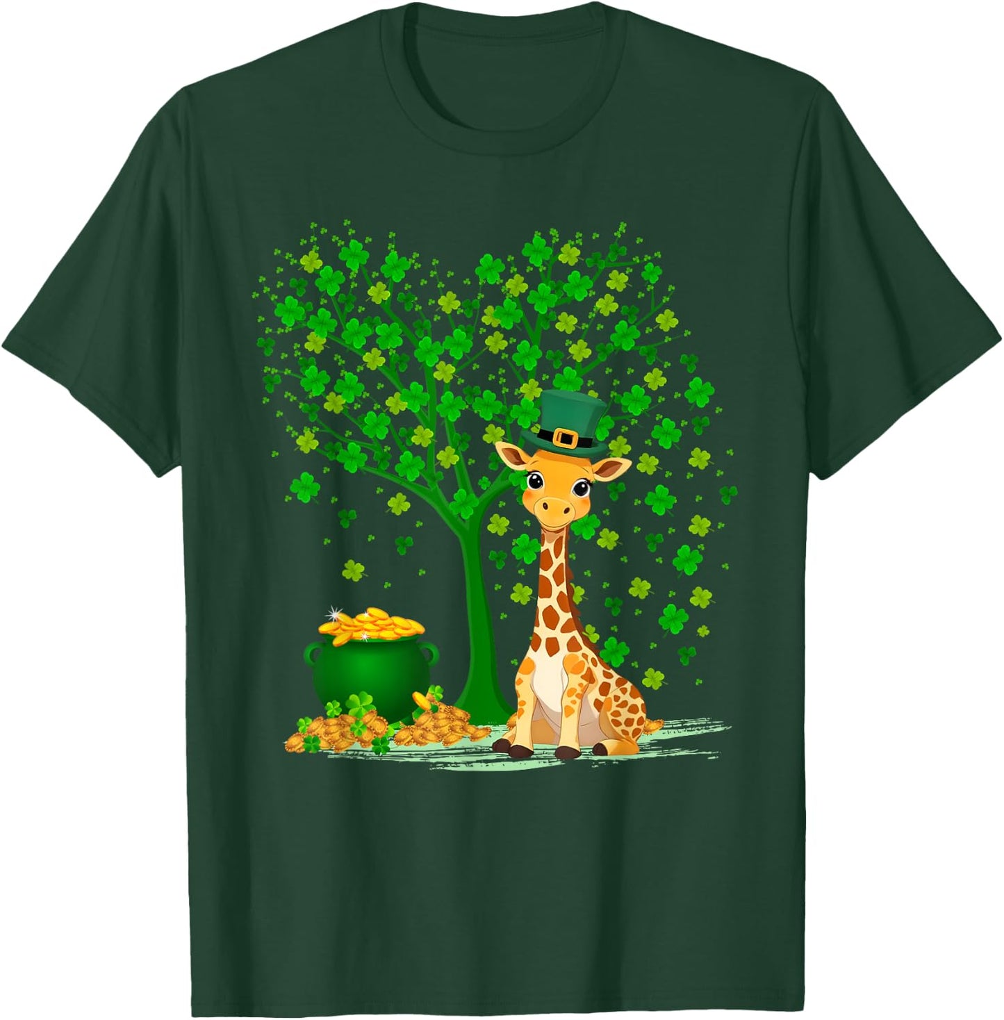 Shamrock Tree Leprechaun Hat Giraffe St Patrick's Day T-Shirt - T-Shirt | Forest
