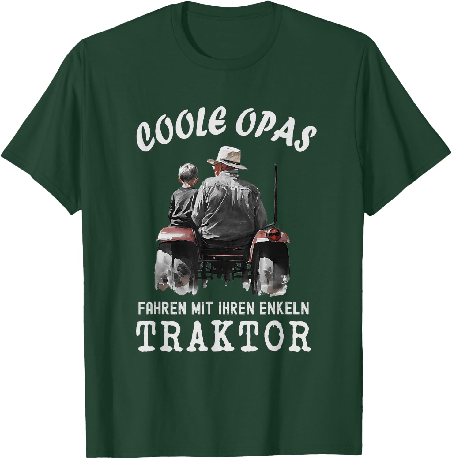 Grandpa and Grandson with Tractor , black T-Shirt - T-Shirt | Forest
