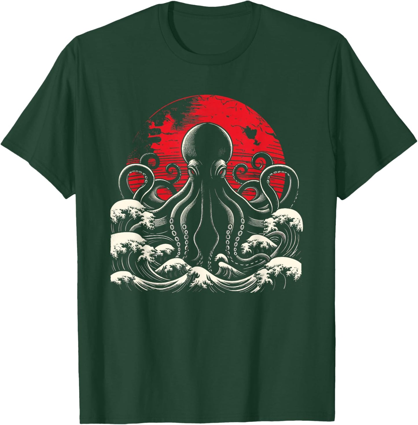 Horror Octopus Octopus Giant Octopus Japanese Waves Octopus T-Shirt - T-Shirt | Forest