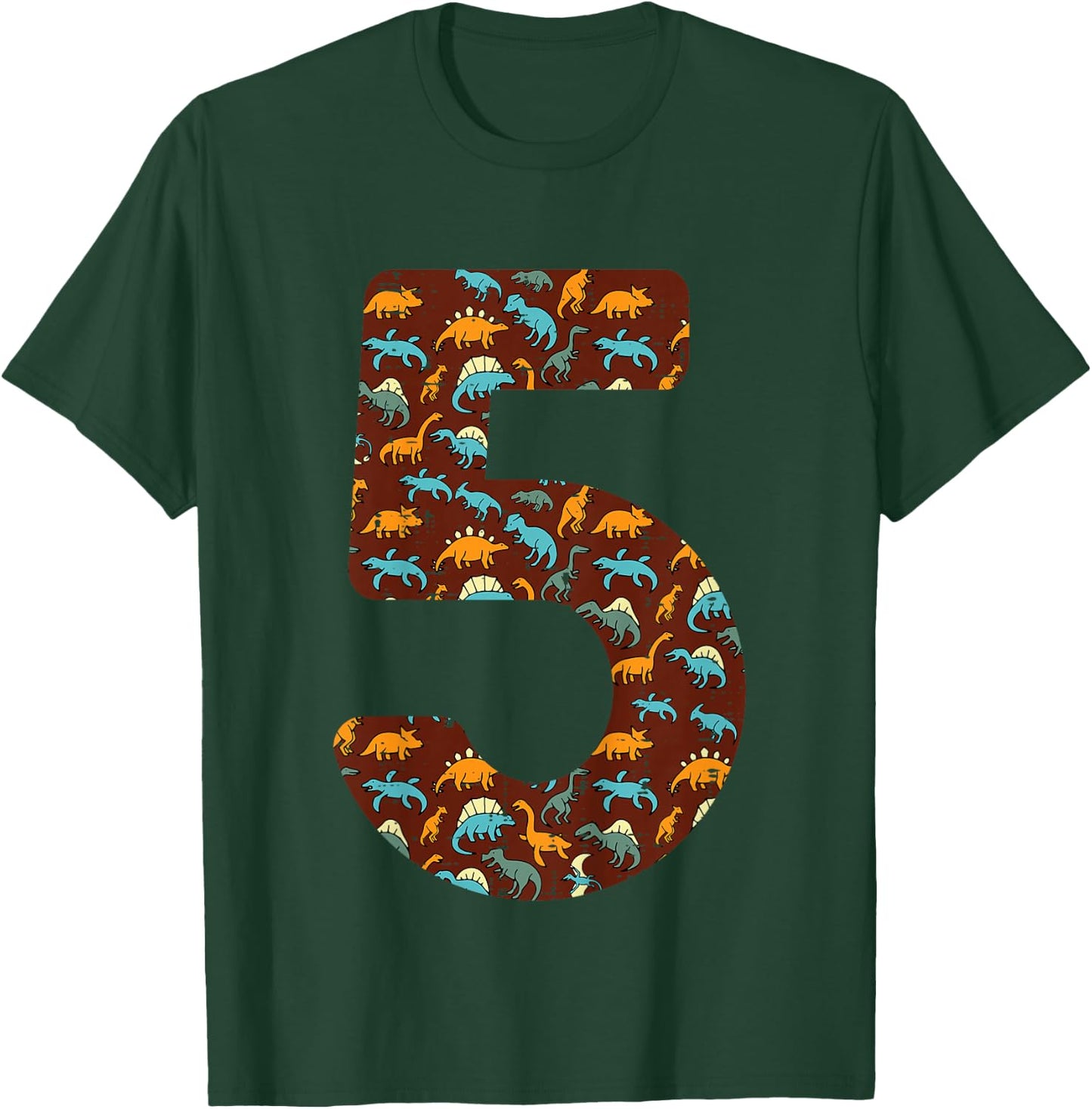 Kids 5th Birthday 5 Dinosaurs Trex Five Year Old Bday Party Boys T-Shirt - T-Shirt | Forest