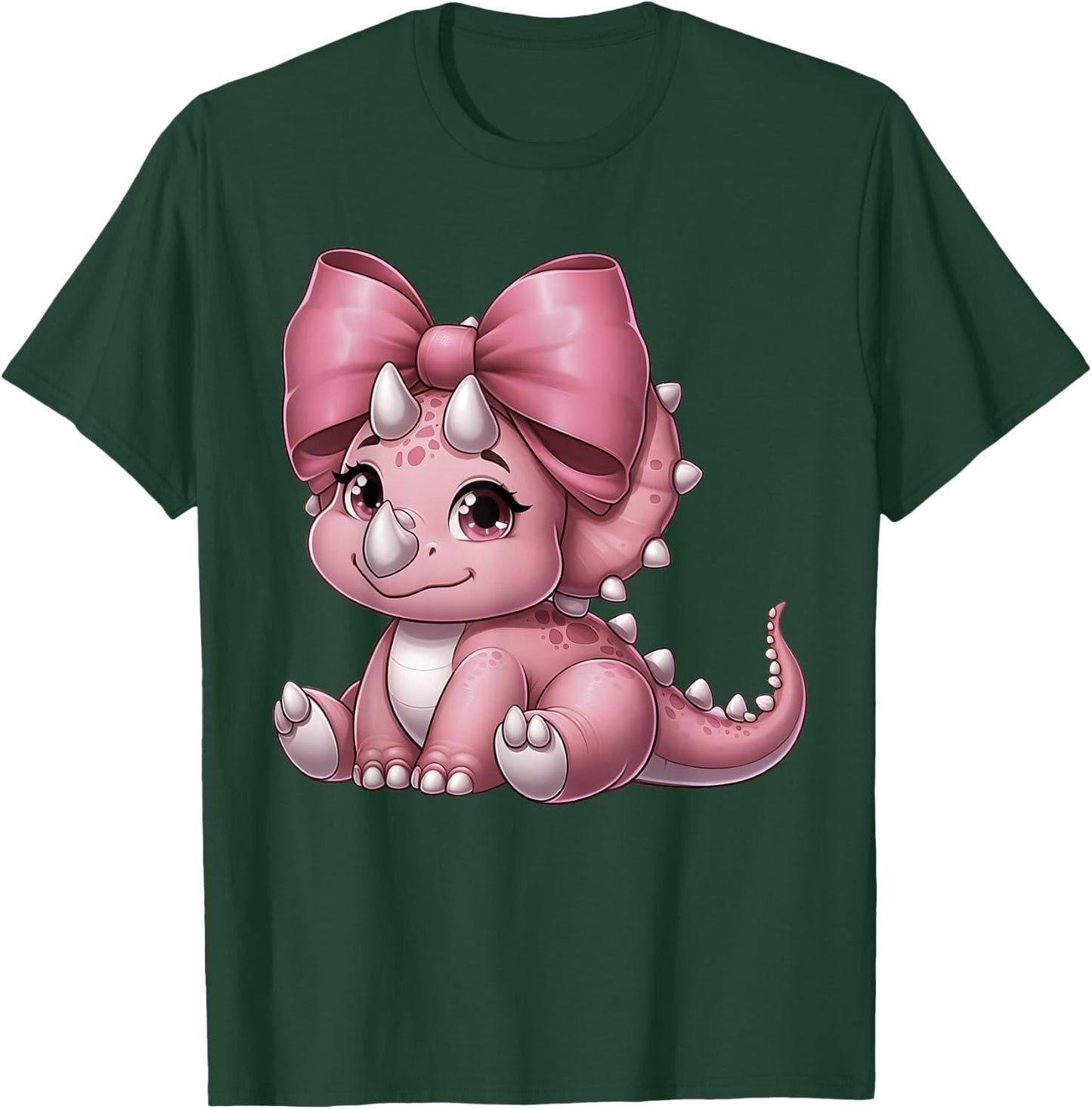 Coquette Bow Triceratops Dinosaur Women Mom Girl Pink Ribbon T-Shirt - T-Shirt | Forest