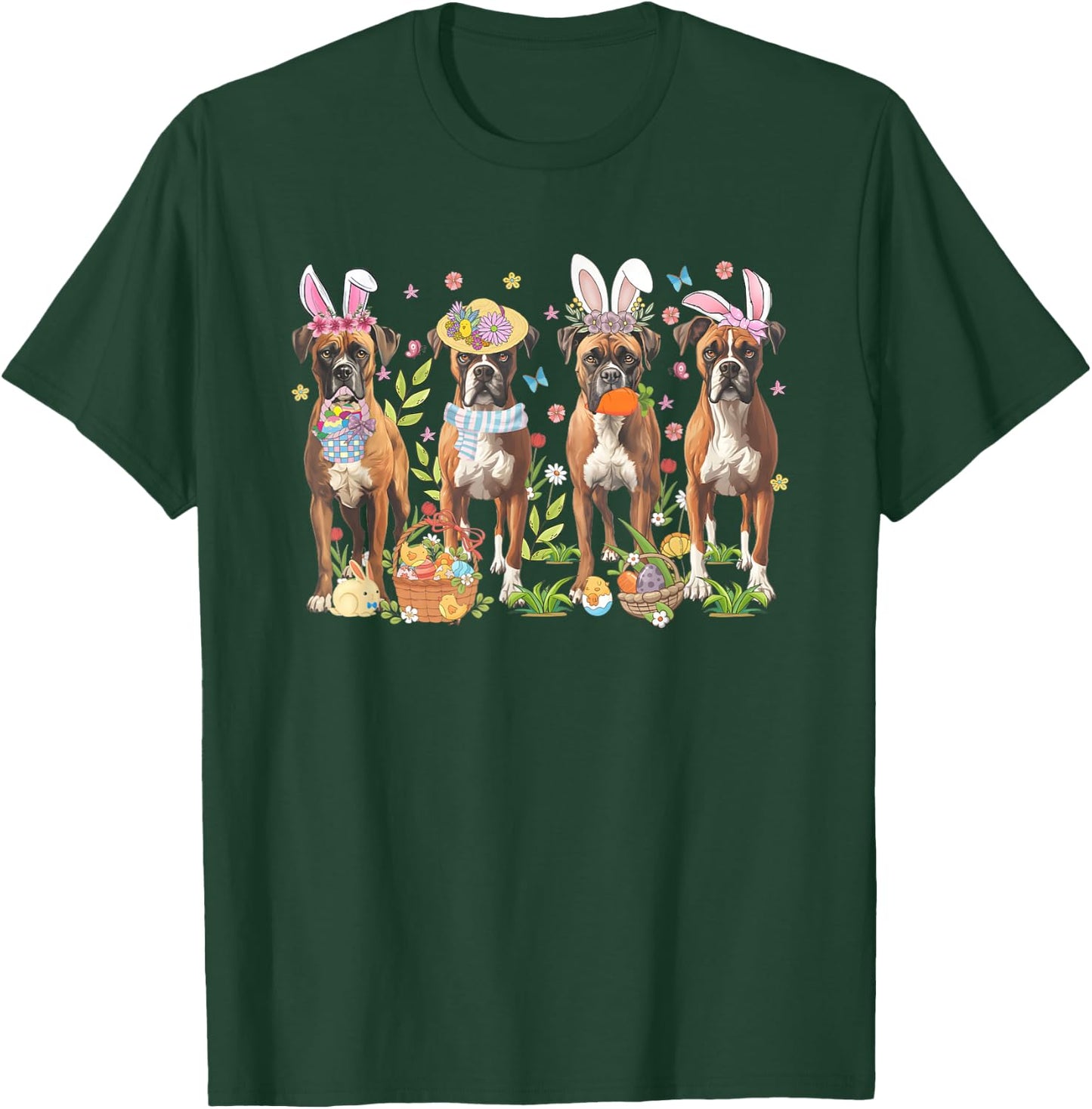 Easter Boxer Bunnies Floral Boxer Dogs Easter Day T-Shirt - T-Shirt | Forest
