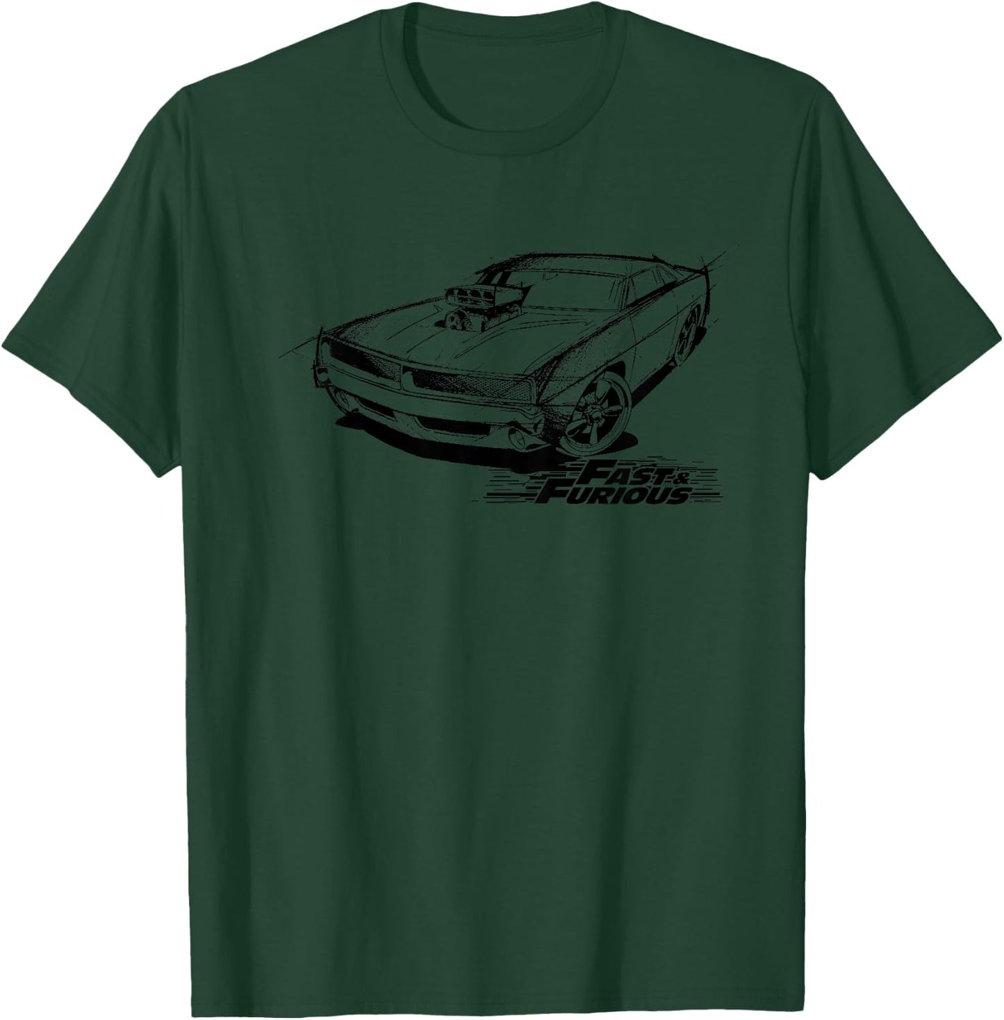 Kids Fast & Furious Dom's Charger Sketch Kid's T-Shirt - T-Shirt | Forest