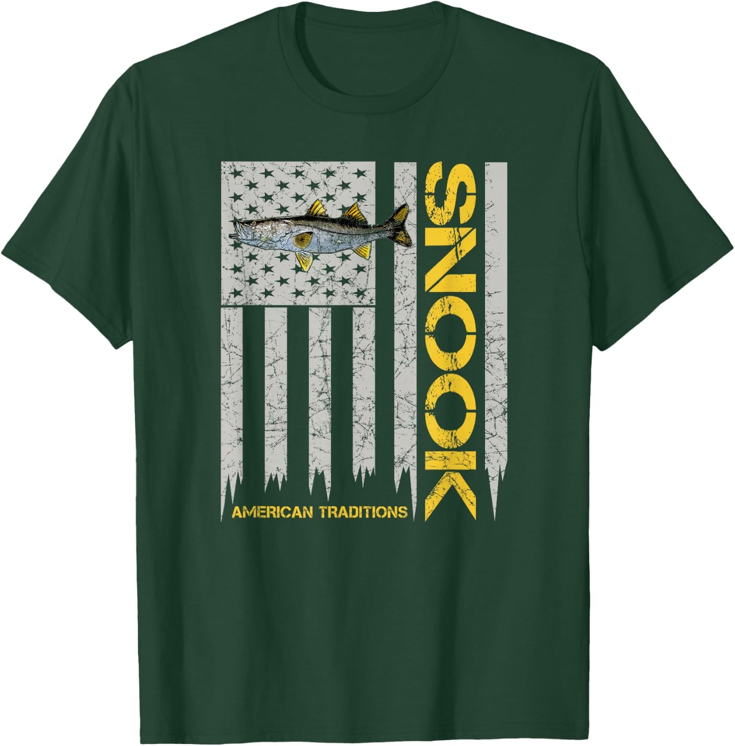 Snook Fisherman - Vintage Style American Flag Snook Art Fish T-Shirt - T-Shirt | Forest
