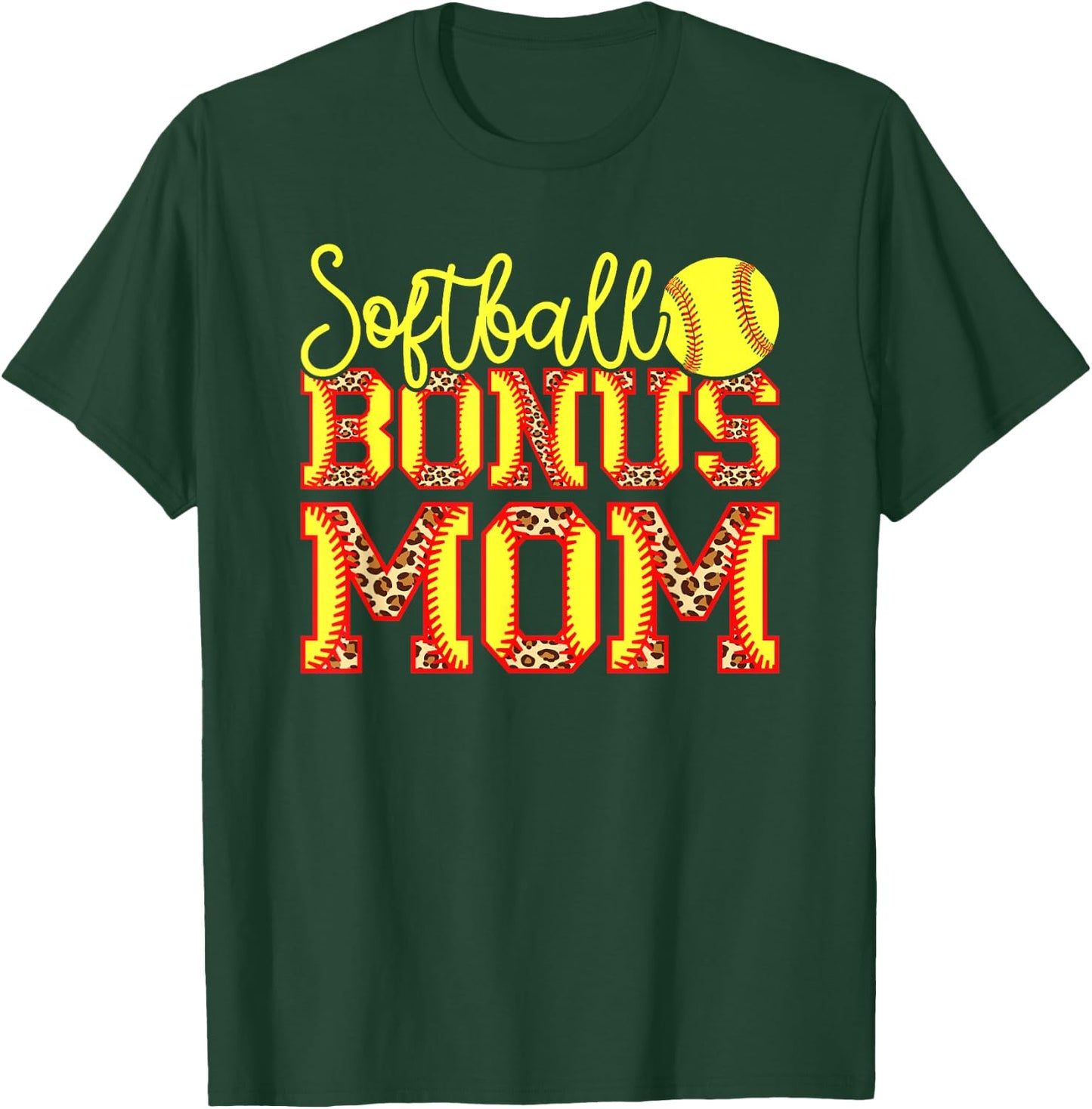 Softball Bonus Mom Leopard T-Shirt - T-Shirt | Forest