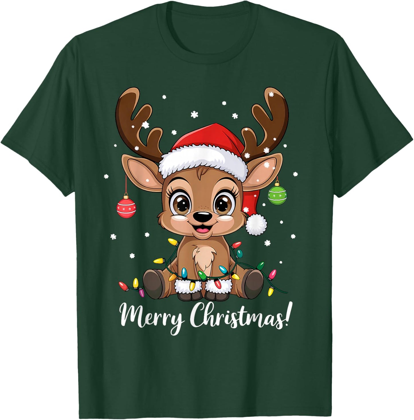 Reindeer Christmas Sweater, Cute Christmas Hat Merry Christmas , Black, S T-Shirt - T-Shirt | Forest