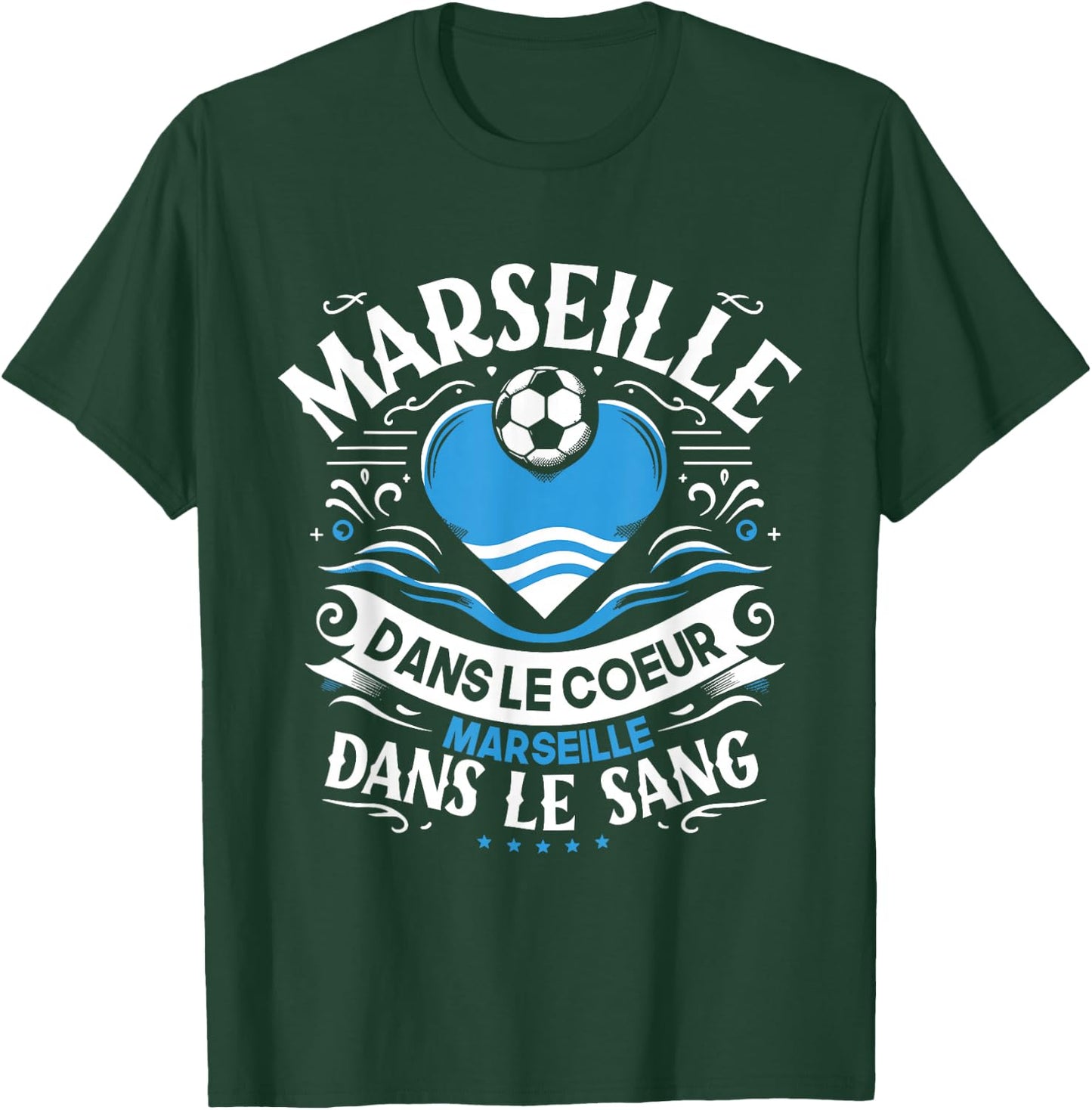 Gift Marseillais Funny Heart Marseille Football , Black T-Shirt - T-Shirt | Forest