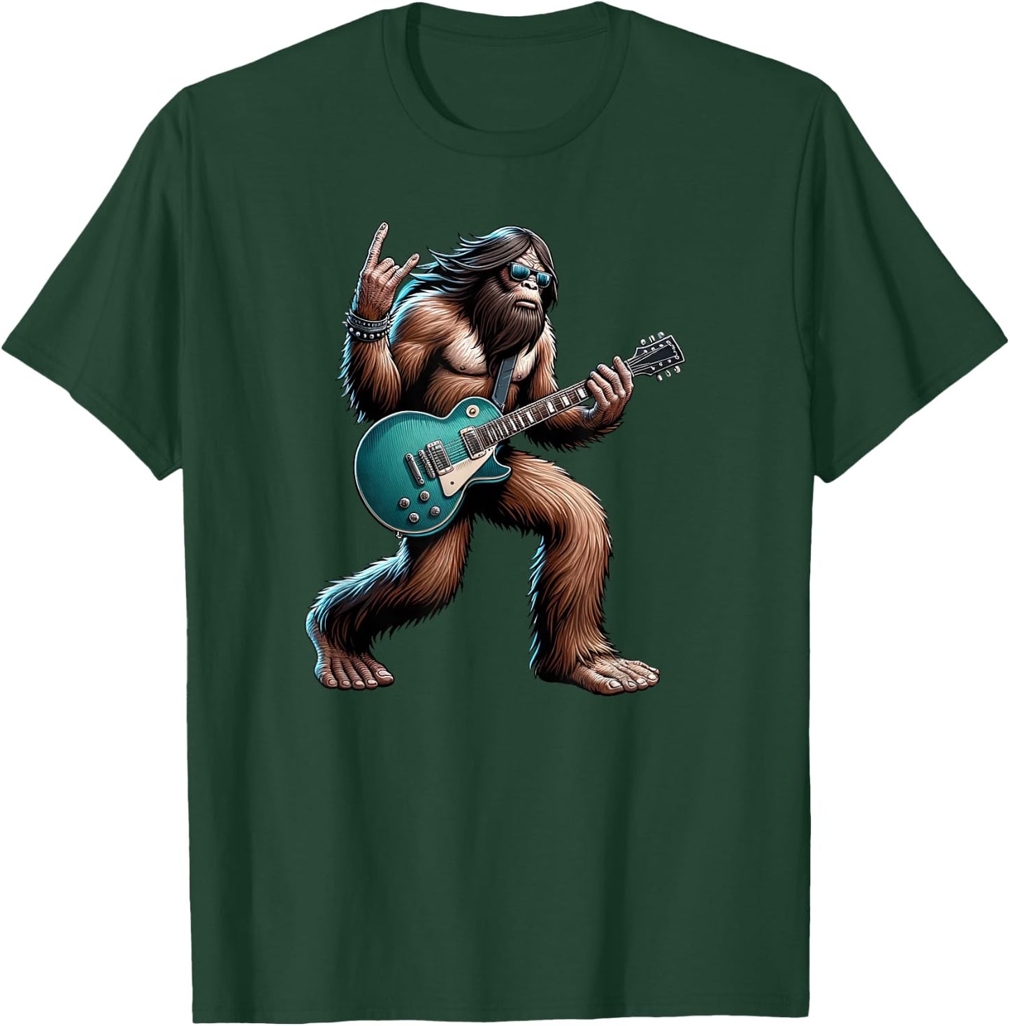 Rock On Bigfoot Playing Electric Guitar Sasquatch Music Band T-Shirt - T-Shirt | Forest