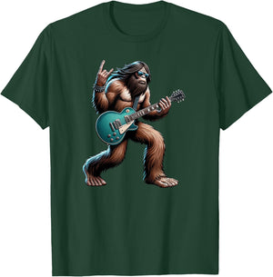 Rock On Bigfoot Playing Electric Guitar Sasquatch Music Band T-Shirt - T-Shirt | Forest