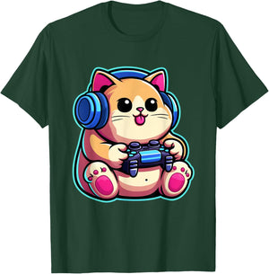 Funny Cat Gamer Gaming Cat Video Game T-Shirt - T-Shirt | Forest