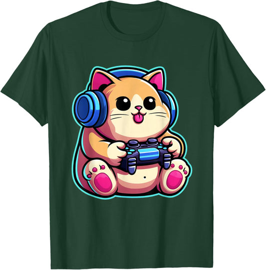 Funny Cat Gamer Gaming Cat Video Game T-Shirt - T-Shirt | Forest