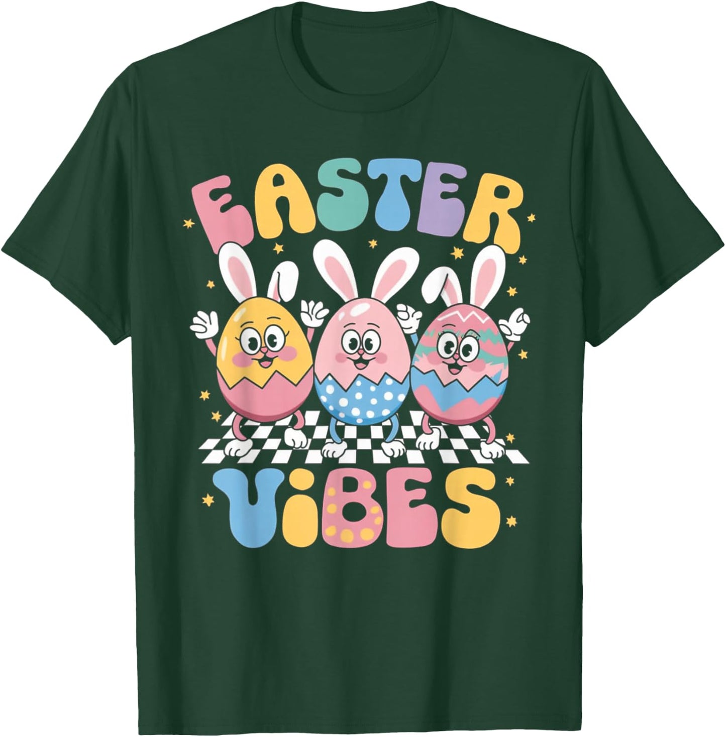 Groovy Cute Bunny Egg Easter Vibes Day Girls Kids Gifts T-Shirt - T-Shirt | Forest