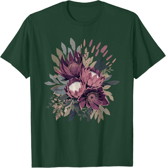 Protea Flower Bouquet Vintage Botanical Aesthetic T-Shirt - T-Shirt | Forest