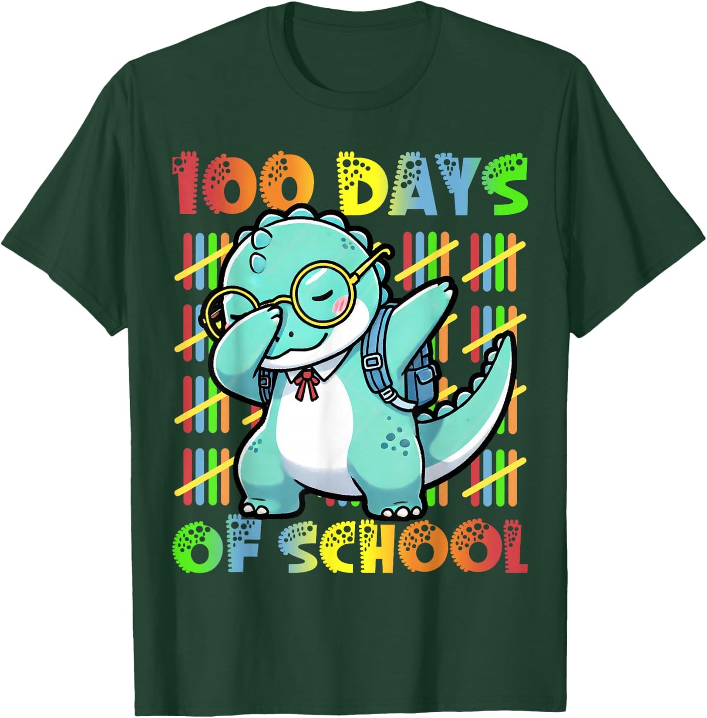 100 Days of School Dabbing Dinosaur 100th Day Of School Kids T-Shirt - T-Shirt | Forest