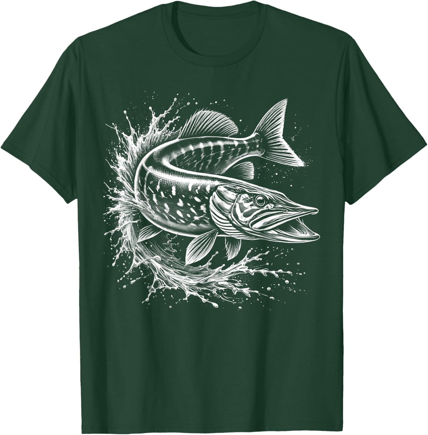 Pike jumps out of water - Fish design for fishermen , Black, S T-Shirt - T-Shirt | Forest