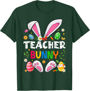 Cute Teacher Bunny Ears & Paws Easter Eggs Easter Day Girl T-Shirt - T-Shirt | Forest