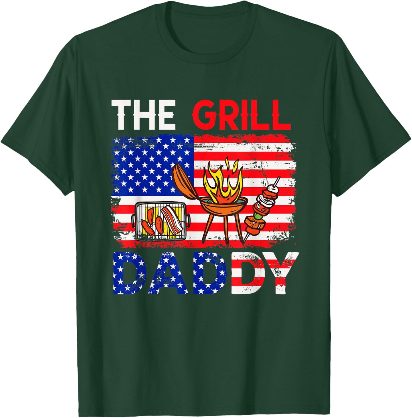 Vintage American Flag The Grill Dad Costume BBQ Grilling T-Shirt - T-Shirt | Forest
