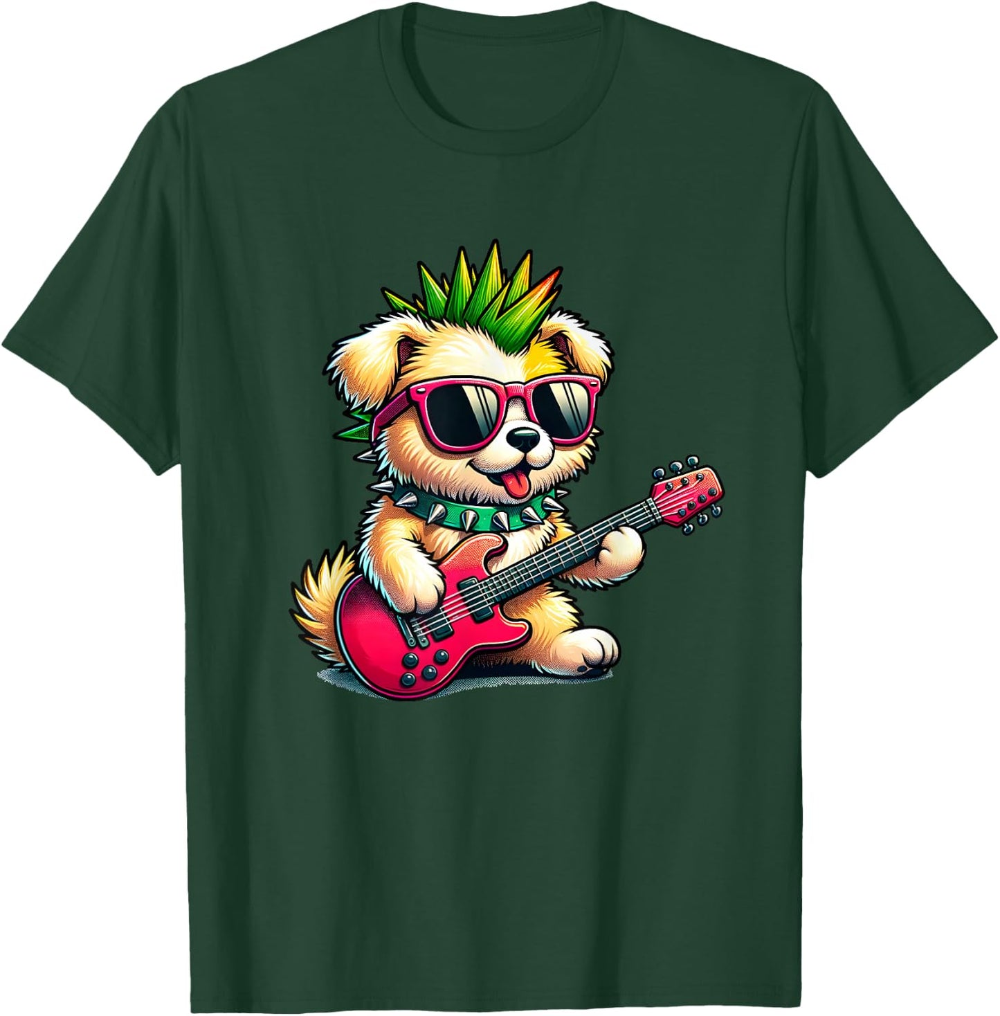 Cute Punk Puppy, Rock'n Roll Goth Dog, Guitar Band Funny T-Shirt - T-Shirt | Forest