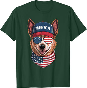 Red Heeler 4th of July US American Flag Dog Patriotic T-Shirt - T-Shirt | Forest