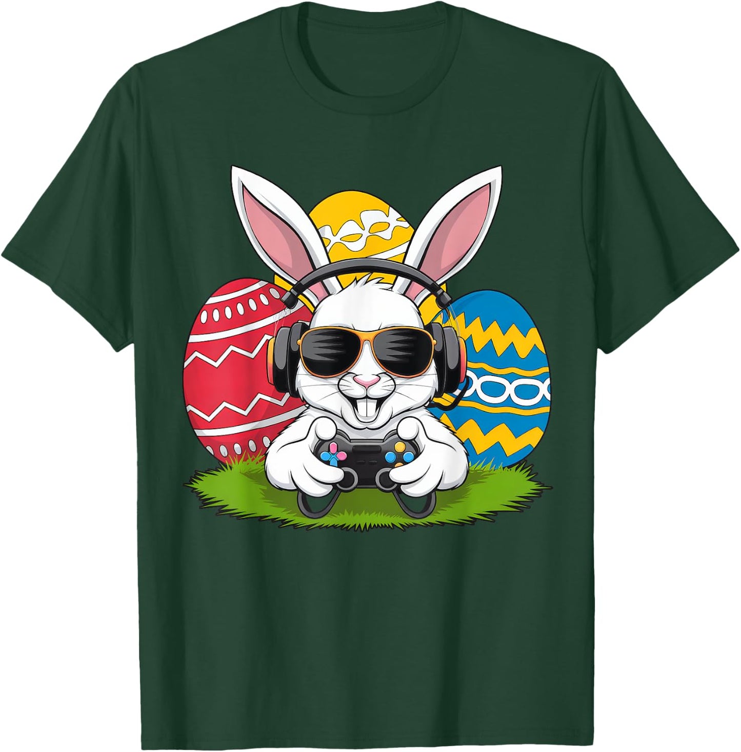 Boys Happy Easter Day Bunny Egg Video Game Kids Gamer T-Shirt - T-Shirt | Forest