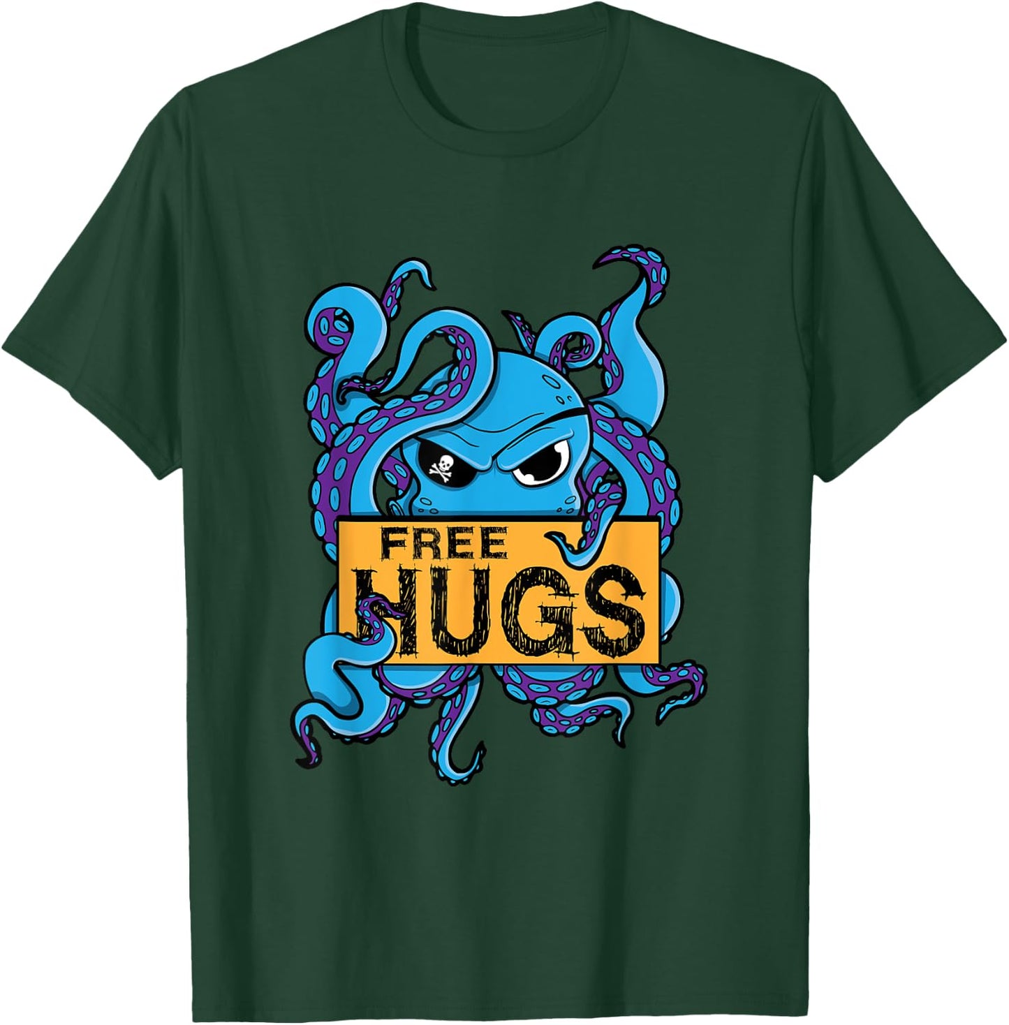 Funny Hugs For Free Pirate Octopus Gift Captain T-Shirt - T-Shirt | Forest