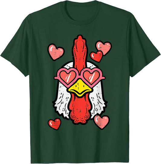 Valentines Day Chicken Hearts Cute Farm Women Girls Kids T-Shirt - T-Shirt | Forest