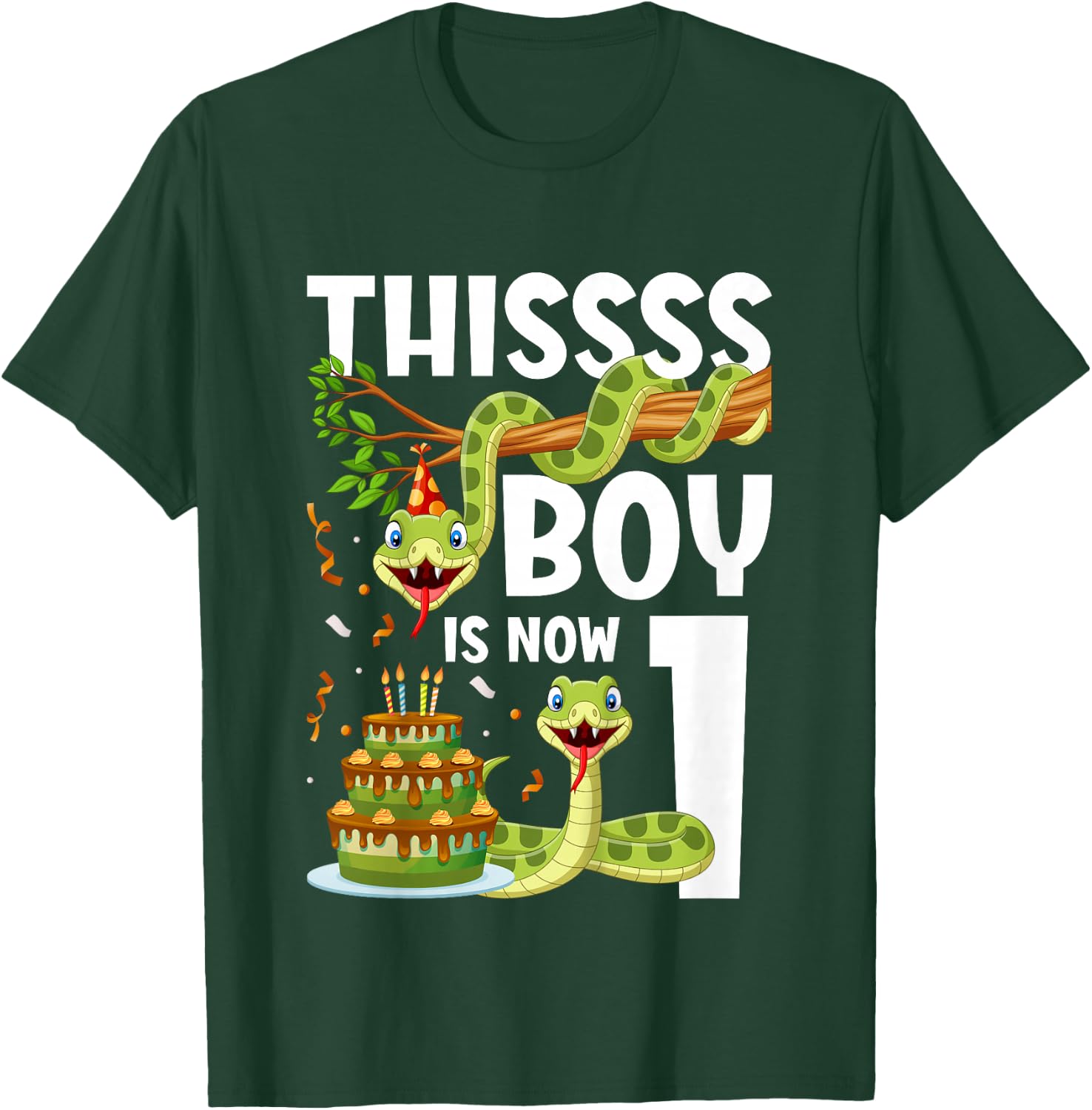 Kids 1st Reptile Birthday 1 Year Old Boy Snake Birthday Party T-Shirt - T-Shirt | Forest
