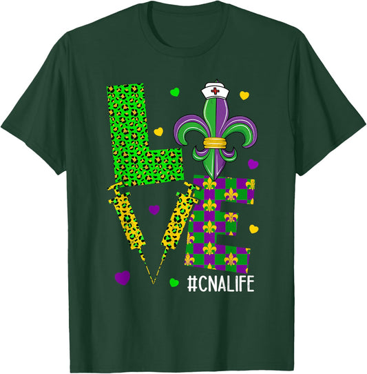Leopard Love CNA Life Scrub Nurse Mardi Gras Women RN ICU ER T-Shirt - T-Shirt | Forest
