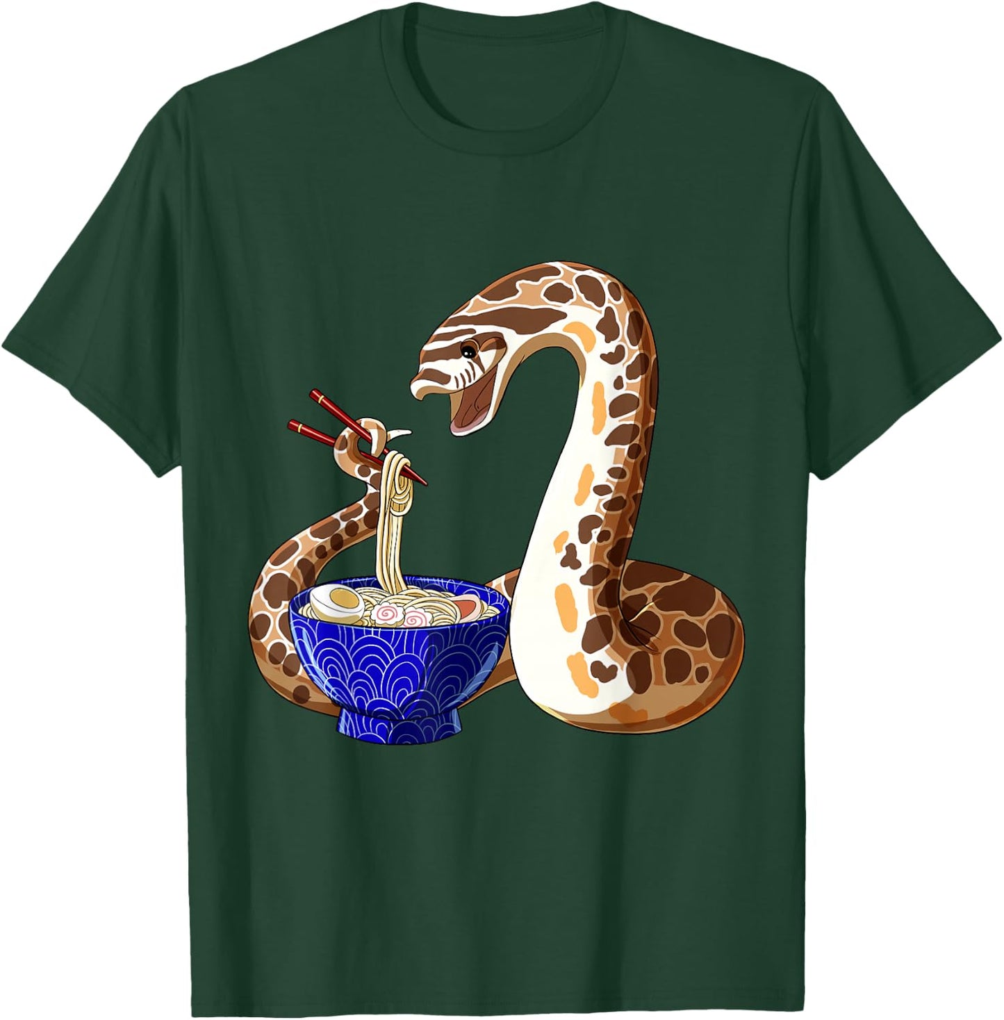 Cute Snake Eating Ramen Anime Style Hognose Snake T-Shirt - T-Shirt | Forest