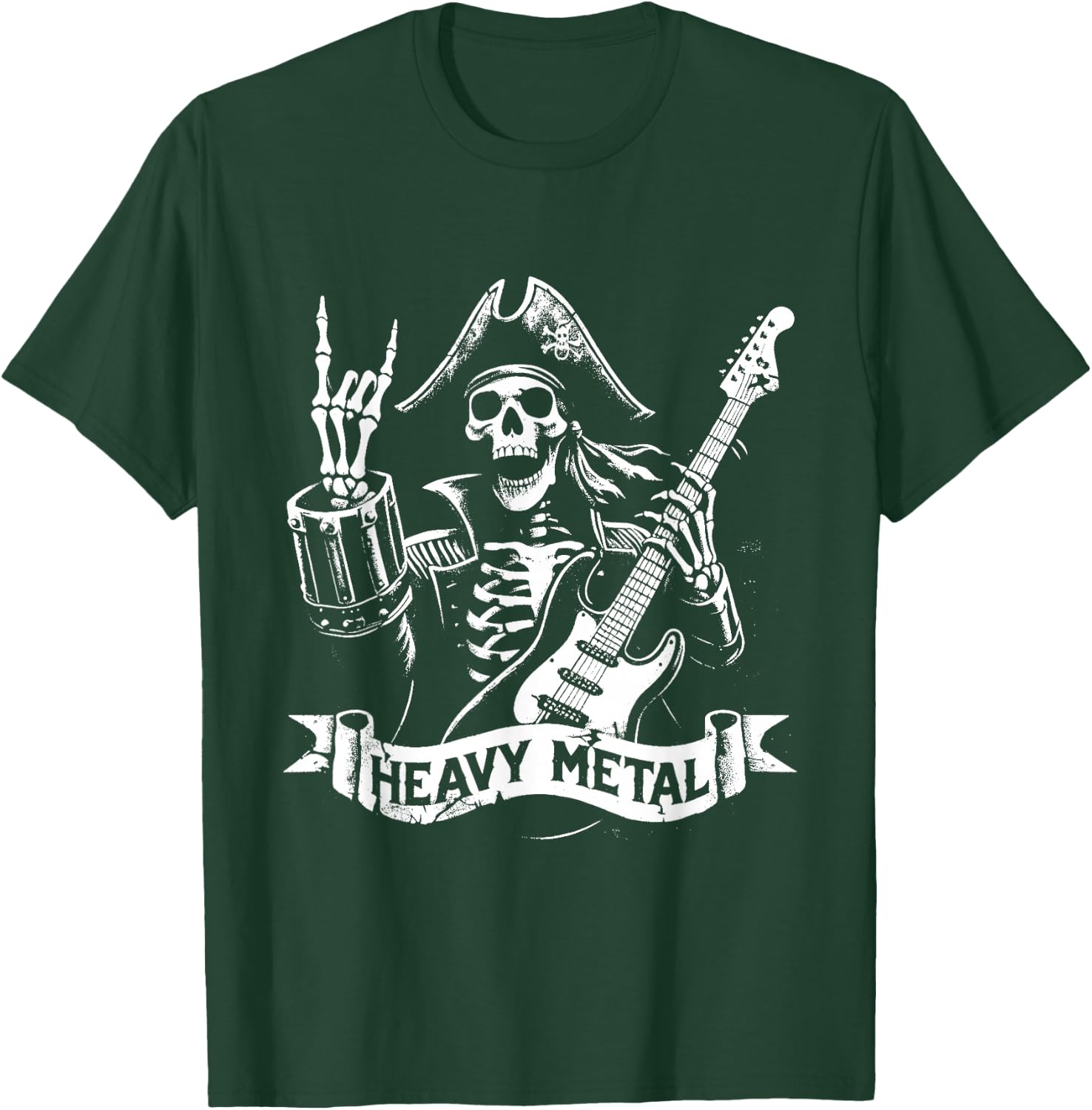 Pirate Heavy Metal - Vintage Pirate Skeleton Guitar , Black, S T-Shirt - T-Shirt | Forest