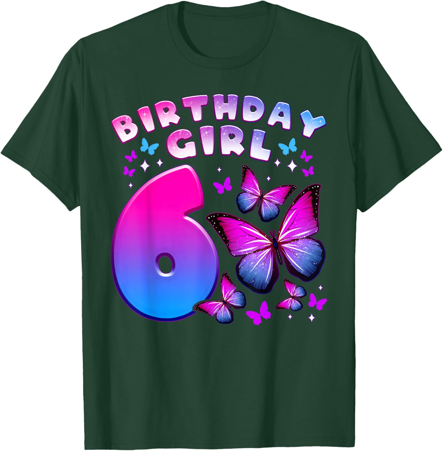 Birthday Girl 6 Years Old Butterfly Number 6 T-Shirt - T-Shirt | Forest