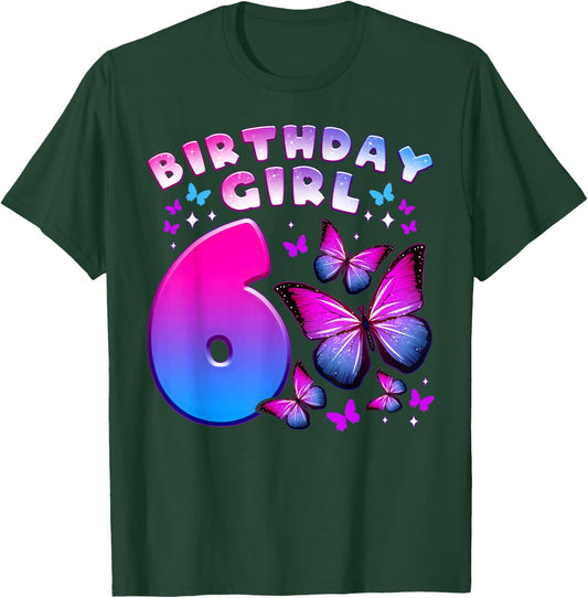 Birthday Girl 6 Years Old Butterfly Number 6 T-Shirt - T-Shirt | Forest