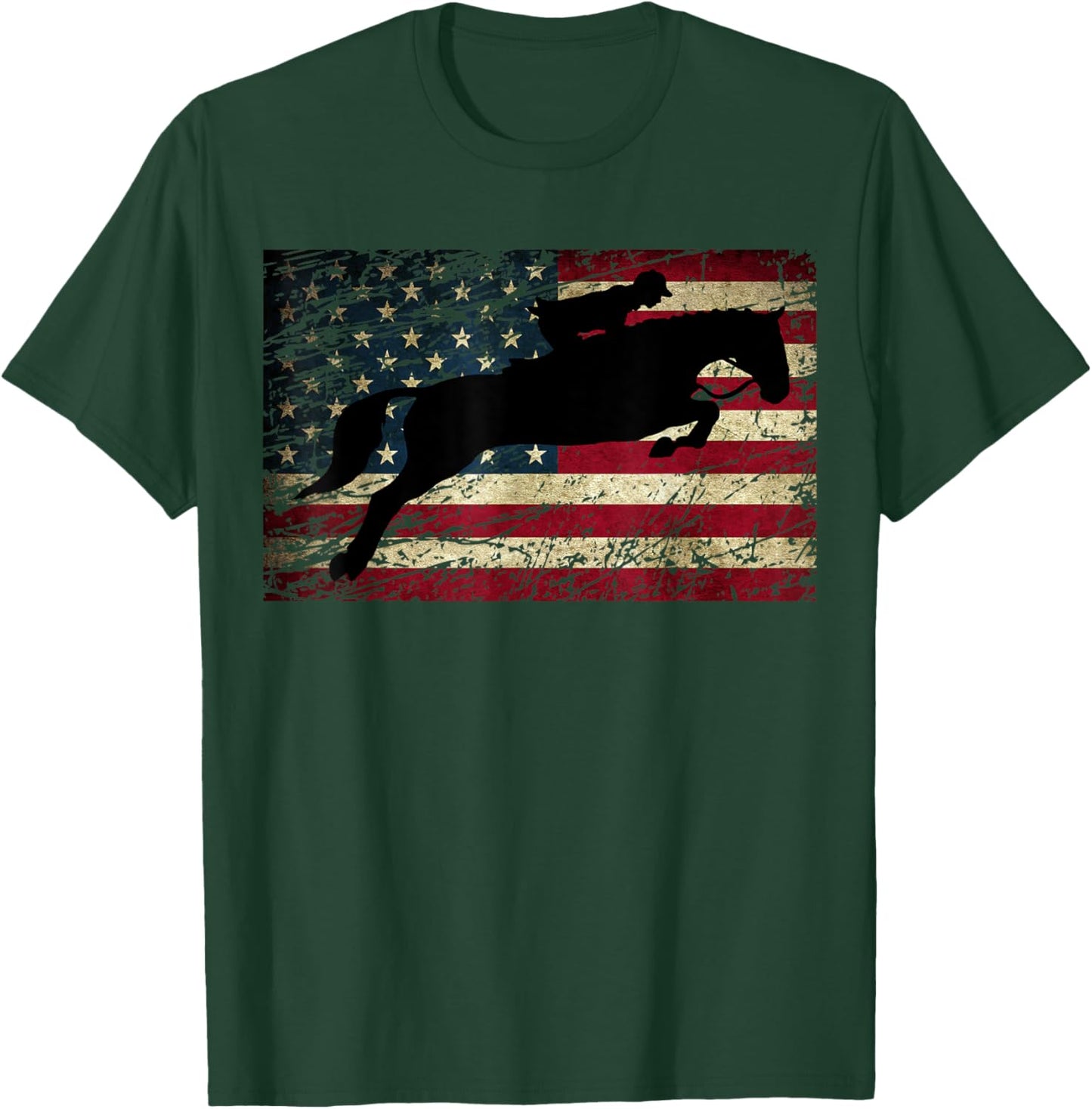 American Flag Horse Riding Show Jumping T-Shirt - T-Shirt | Forest