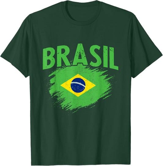 Brasil Vintage Flag Brazilian Pride Heritage T-Shirt - T-Shirt | Forest