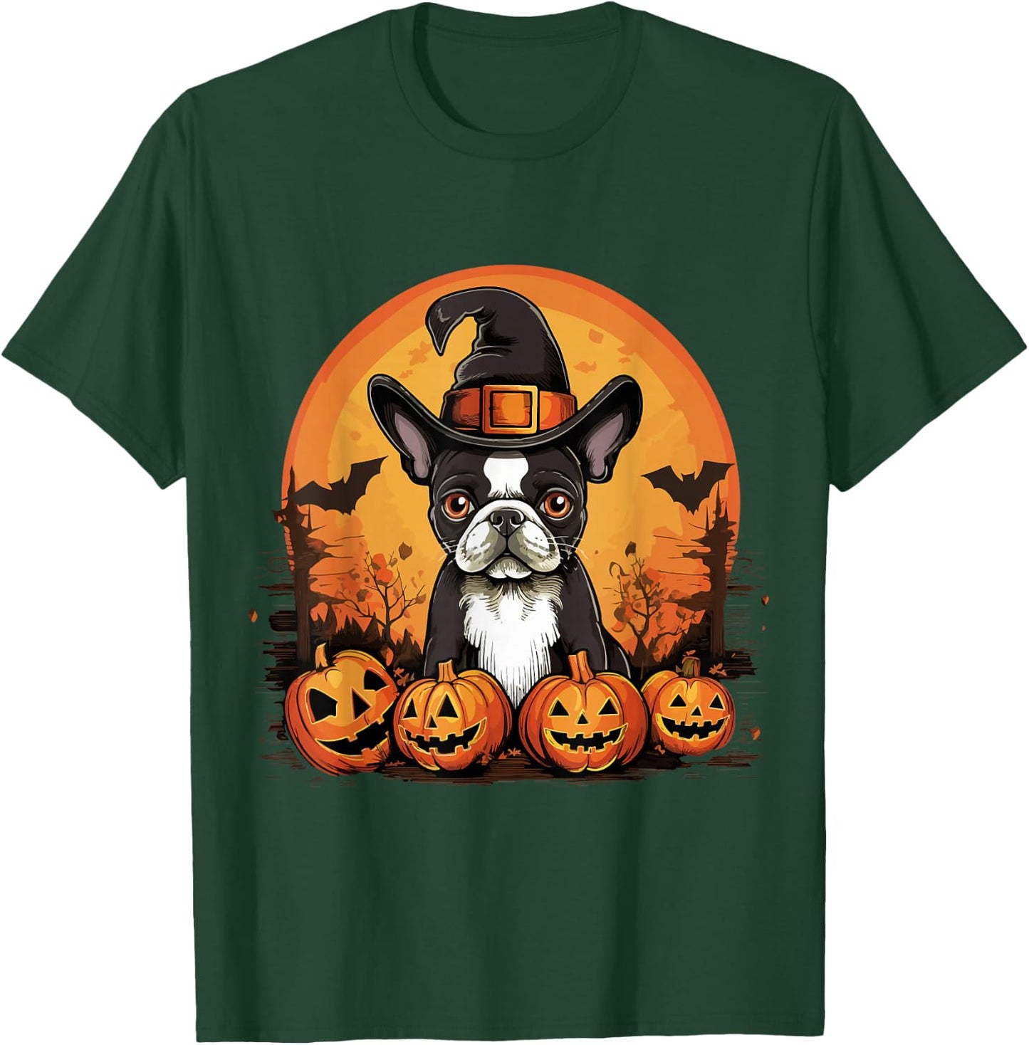 Boston Terrier Bostie Dog Breed Pet Halloween Pumpkins Men Women Kids T-Shirt - T-Shirt | Forest