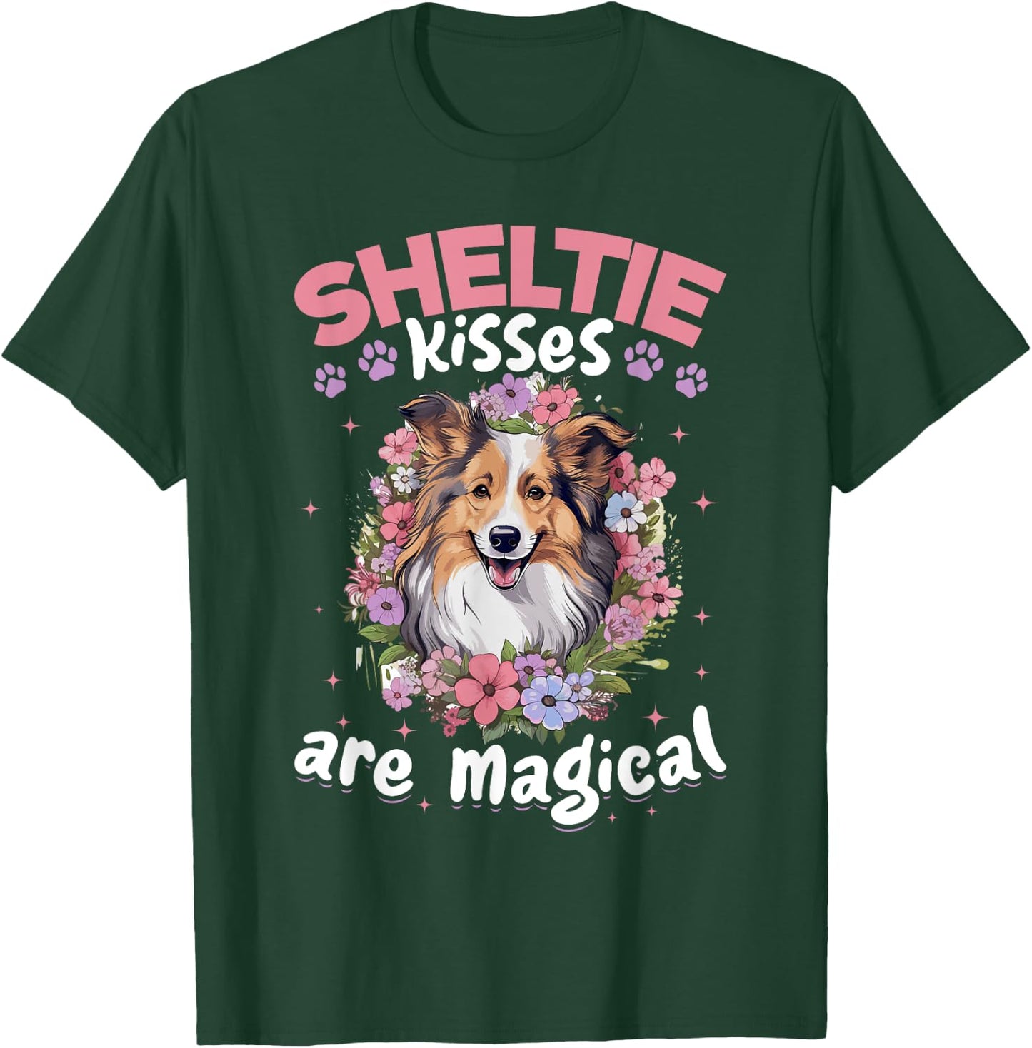 Shetland Sheepdog Dog Sheltie - Sheltie kisses are magical Women Kids T-Shirt - T-Shirt | Forest
