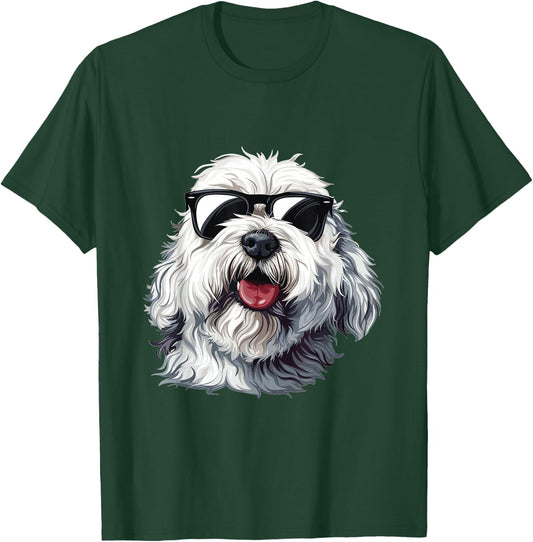 Old English Sheepdog Sunglasses Dog Breed Graphic Women Girls Kids T-Shirt - T-Shirt | Forest