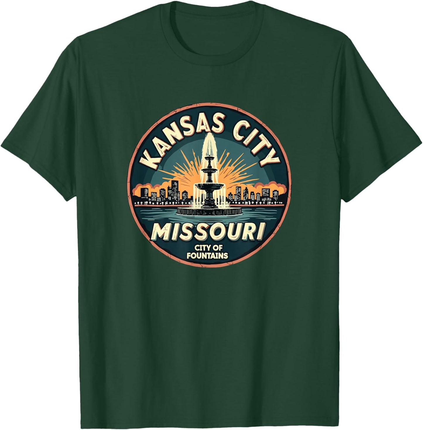 City of Fountains | Vintage Kansas City Missouri T-Shirt - T-Shirt | Forest
