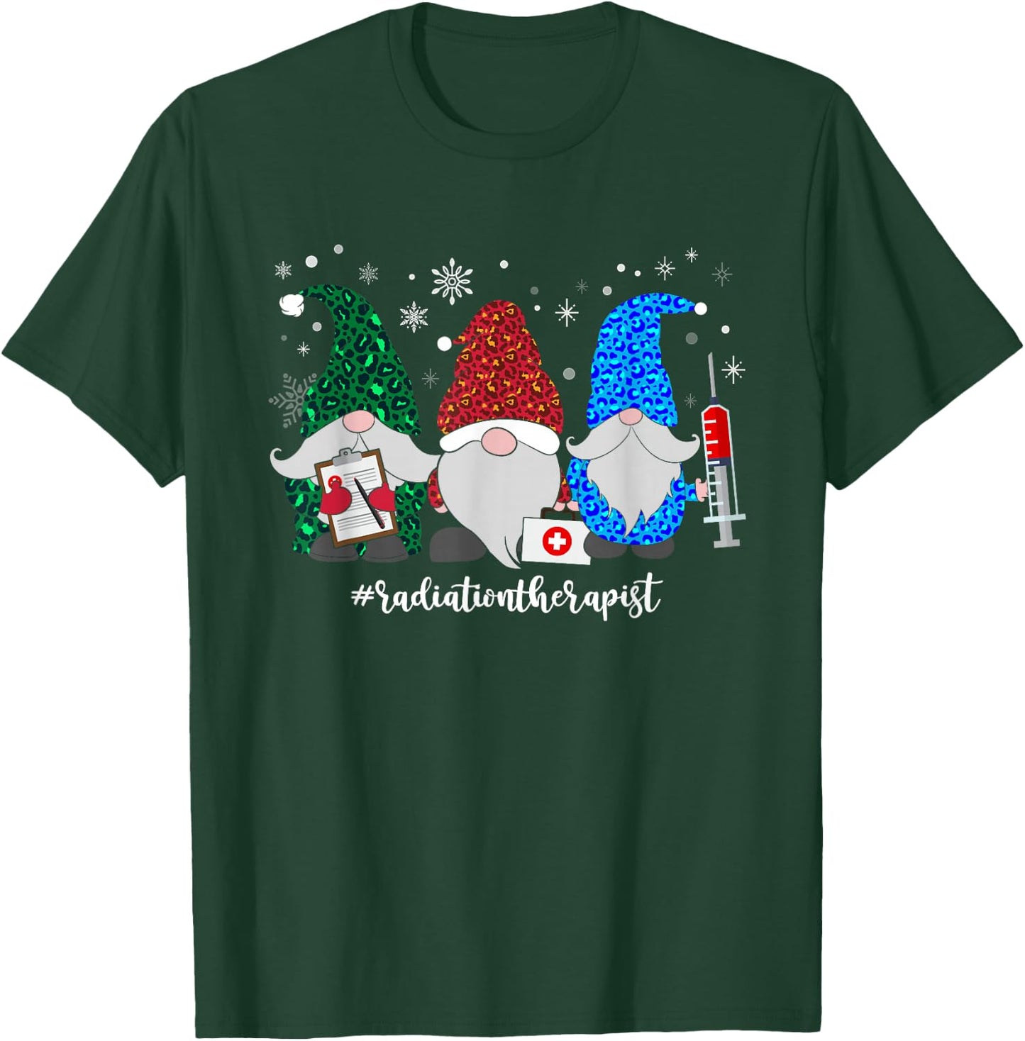 Christmas Radiation Therapist Gnomes Xmas Leopard Gnome T-Shirt - T-Shirt | Forest