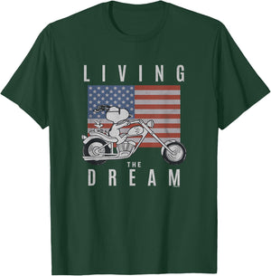 Peanuts Snoopy Living The Dream Snoopy on A Motorcycle T-Shirt - T-Shirt | Forest