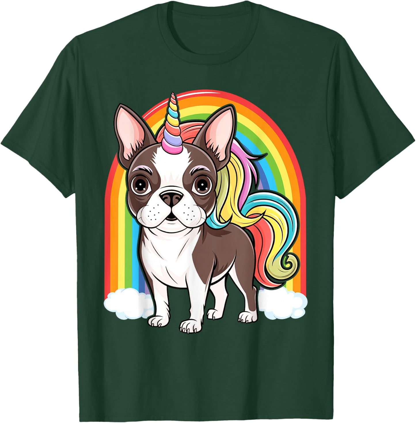 Cute Boston Terrier Unicorn Rainbow T-Shirt - T-Shirt | Forest