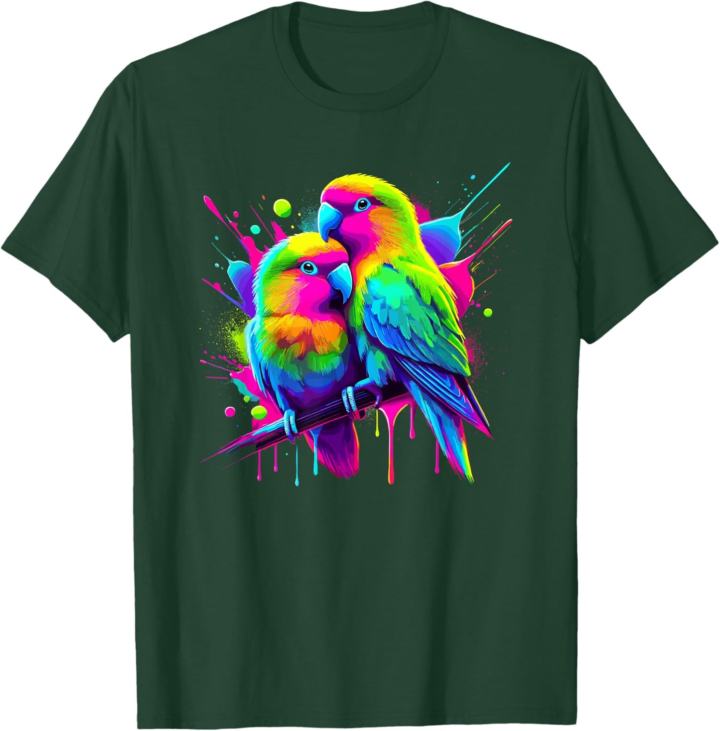 Paint Art Lovebirds Watching Lovebird , Black, S T-Shirt - T-Shirt | Forest