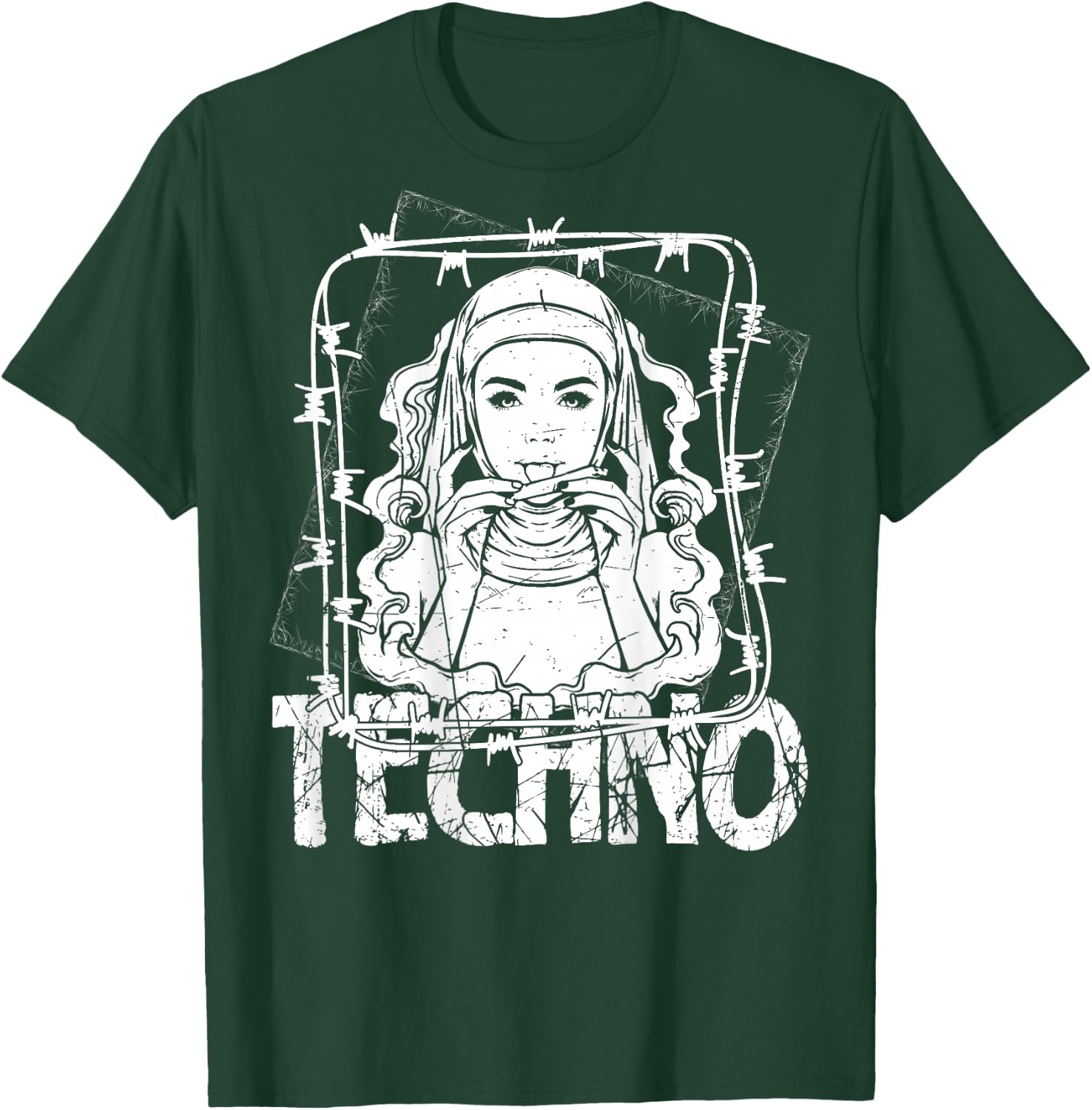 BACKPRINT Techno Merch Rave Kleidung 200 BPM Techno Nonne T-Shirt - T-Shirt | Forest