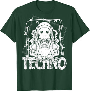 BACKPRINT Techno Merch Rave Kleidung 200 BPM Techno Nonne T-Shirt - T-Shirt | Forest