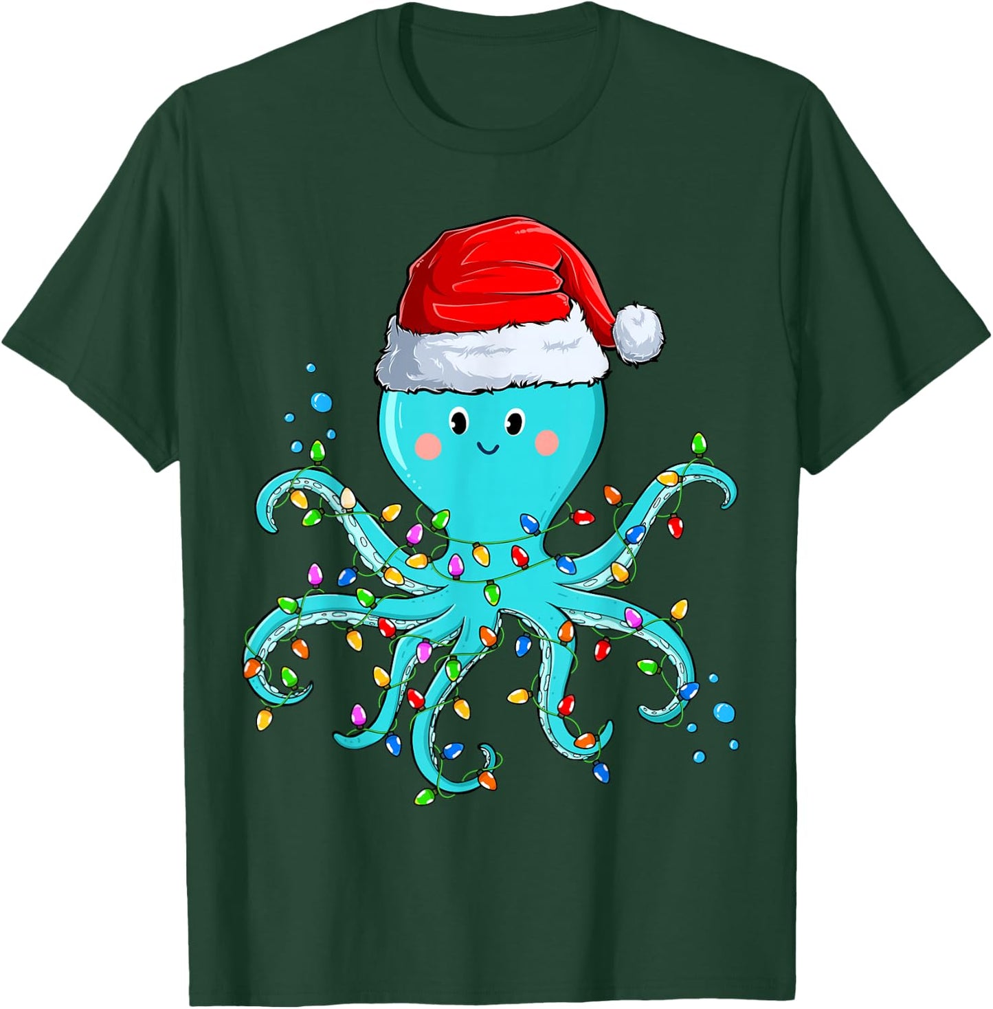 Octopus Wearing Santa Hat Christmas - Octopus Lover Xmas T-Shirt - T-Shirt | Forest