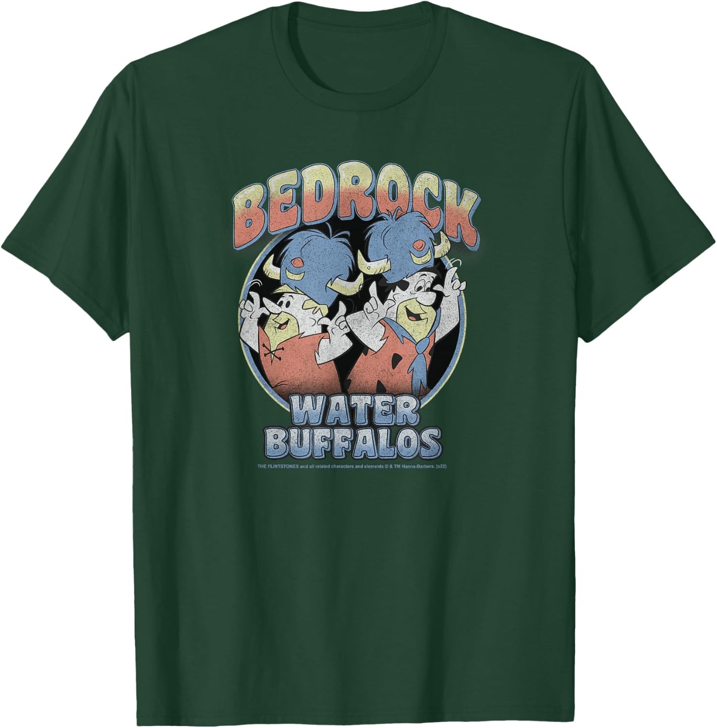 The Flintstones Group Shot Bedrock Water Buffalos Retro Logo T-Shirt - T-Shirt | Forest