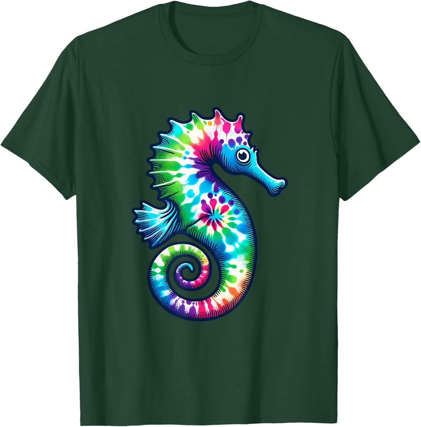 Tie Dye Seahorse - Colorful Hippie Ocean Life Design T-Shirt - T-Shirt | Forest