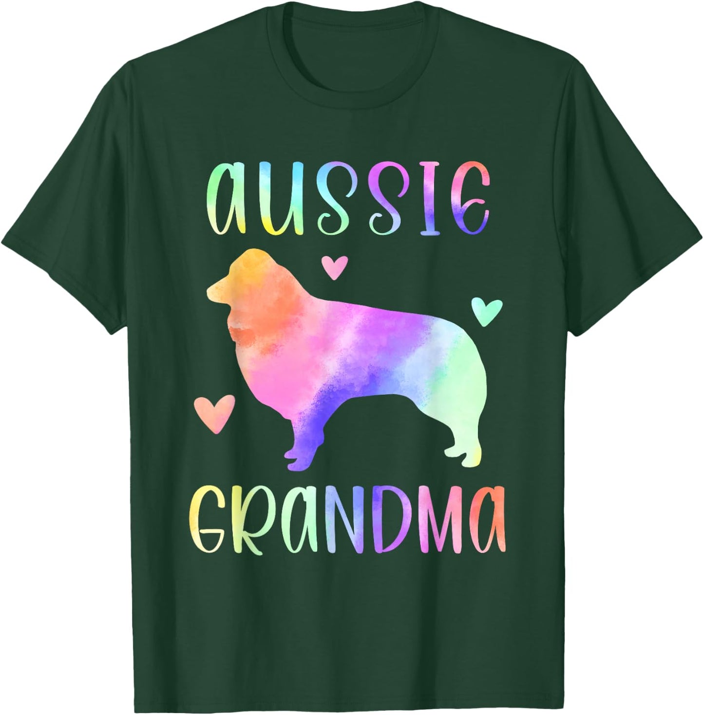 Aussie Grandma Australian Shepherd Nana Rainbow Watercolor T-Shirt - T-Shirt | Forest